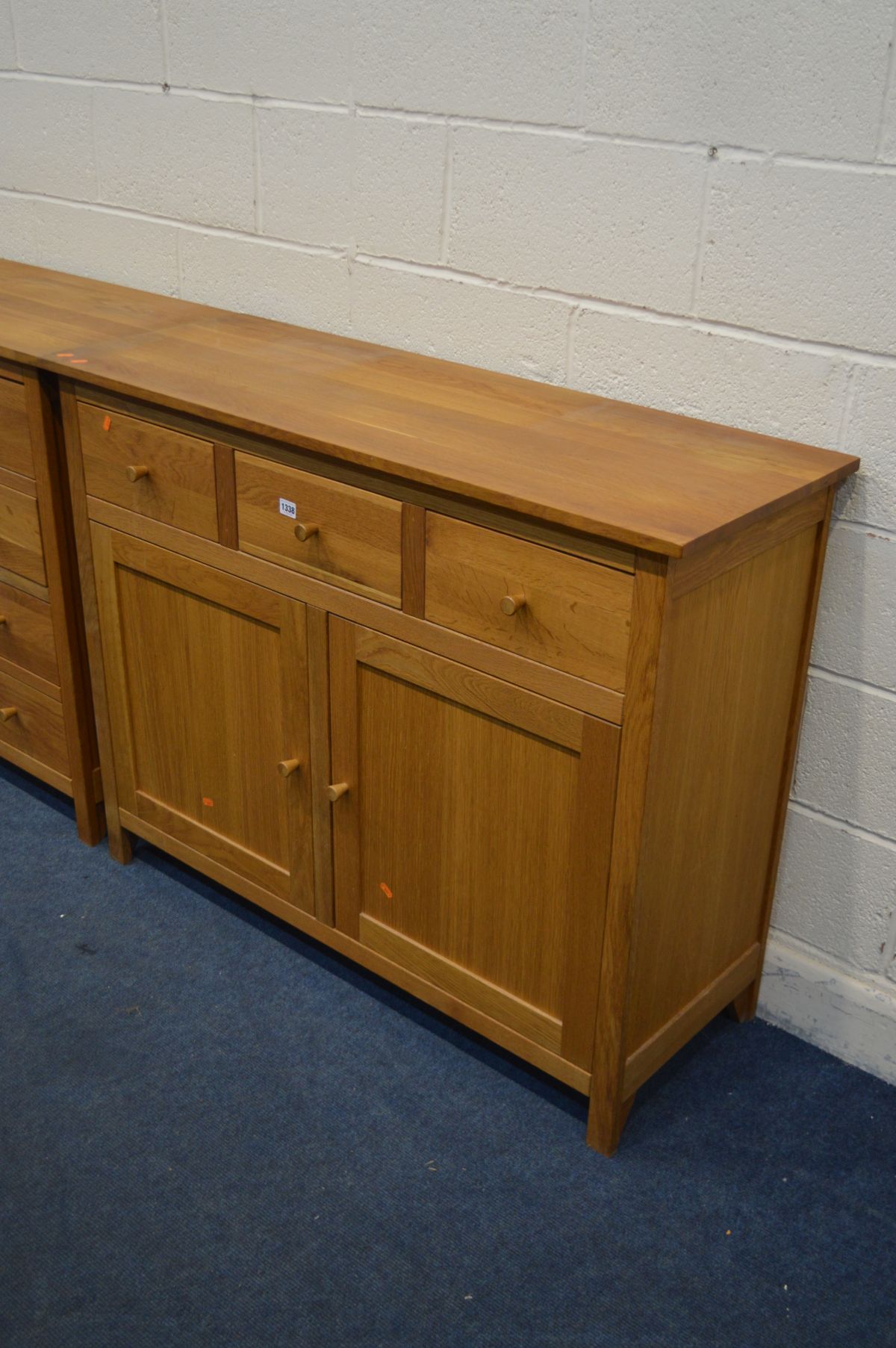 A GOLDEN OAK SIDEBOARD, with three drawers, by Corndell furniture ltd, width 119cm x depth 43cm x - Image 2 of 3