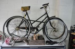 A VINTAGE HOPPER ANS SONS LADIES BIKE and a vintage Gents racing bike in parts with a tray of