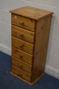 A TALL SLIM MODERN PINE CHEST OF SIX DRAWERS, width 45cm x depth 38cm x height 100cm