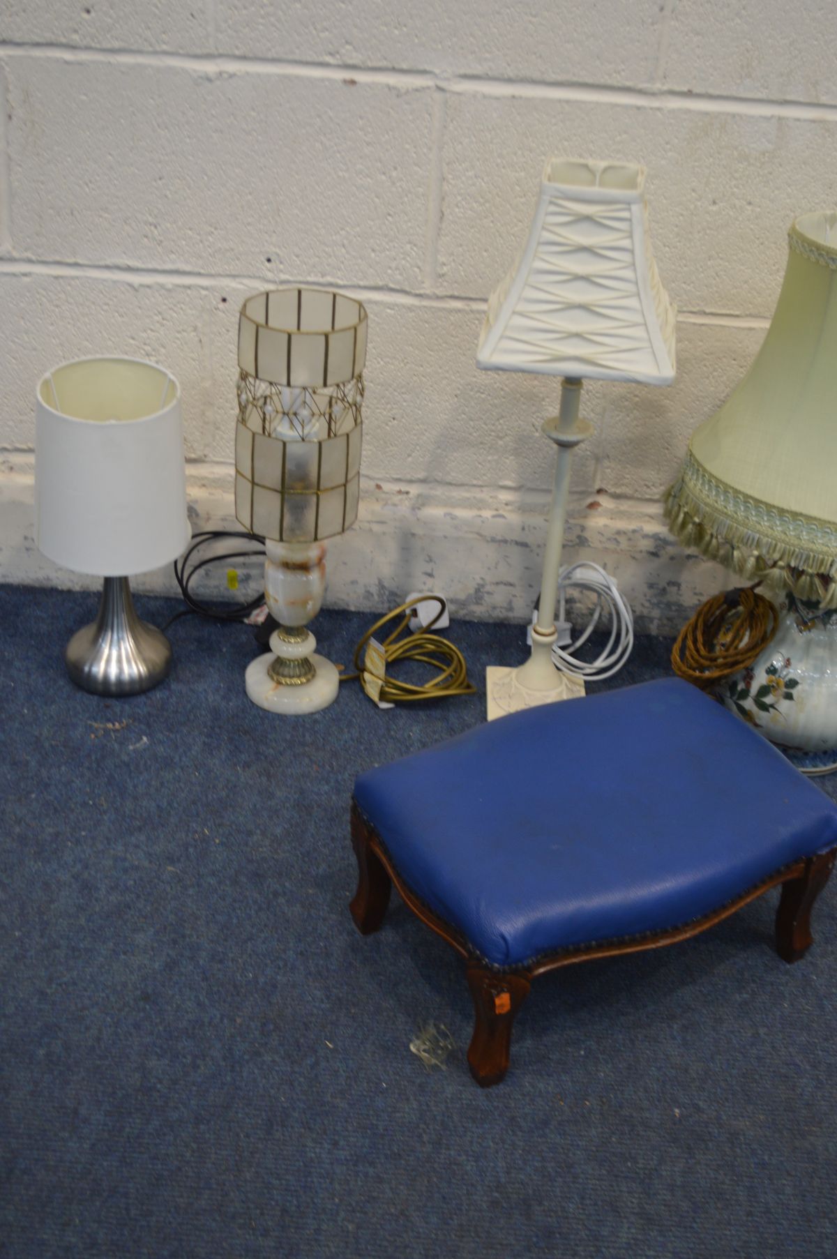 A PAIR OF CERAMIC FLORAL PATTERNED VASES, with later detachable light fittings, along with three - Image 5 of 5