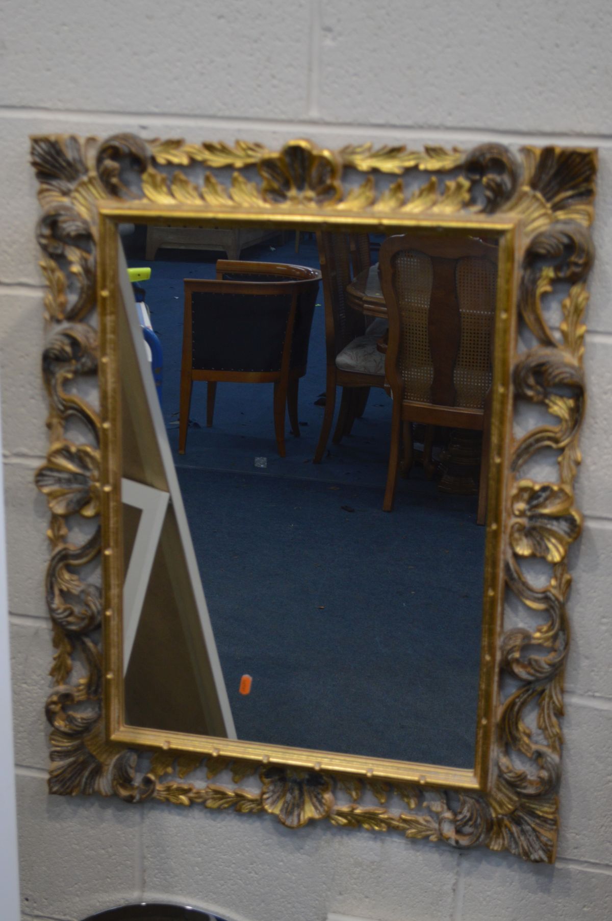A SCROLLED FOLIATE GILT ON RESIN WALL MIRROR, 71cm x 81cm and two modern cheval mirrors and two - Image 2 of 3