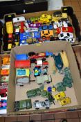 A QUANTITY OF UNBOXED AND ASSORTED PLAYWORN DIECAST VEHICLES, to include Corgi Toys Batmobile, No.