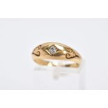 AN 18CT GOLD DIAMOND SIGNET RING, set with a single claw set transitional cut diamond, total