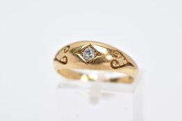 AN 18CT GOLD DIAMOND SIGNET RING, set with a single claw set transitional cut diamond, total