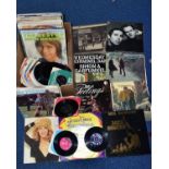 A TRAY CONTAINING APPROXIMATELY FORTY LP'S AND FIFTY SLEEVED AND UNSLEEVED SINGLES by artists such