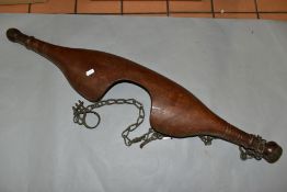 A WOODEN MILK MAID YOKE, with original chains and hooks, approximate length 89cm
