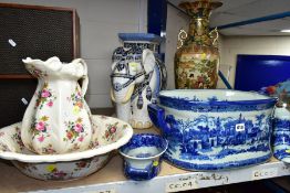 20TH CENTURY DECORATIVE CERAMICS, comprising a reproduction Victoria Ware foot bath, approximate