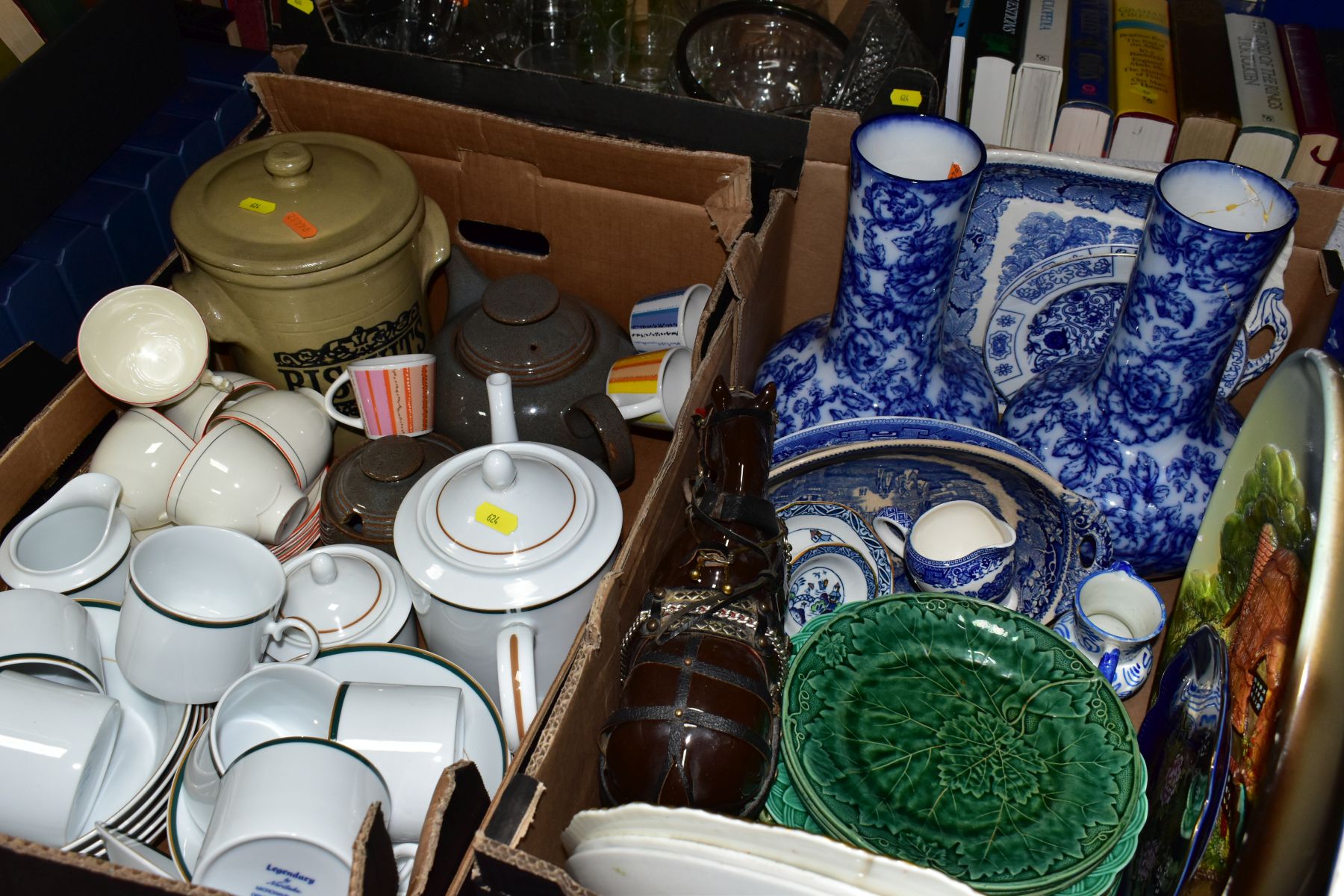 FIVE BOXES OF CERAMICS, GLASS AND BOOKS ETC, to include Noritake 'Legendary' coffee pot, six cups - Image 5 of 8