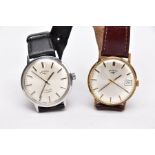 TWO GENTS 'ROTARY' WRISTWATCHES, the first of a hand wound movement, round silver dial signed '