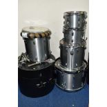 A ROGERS RX8 FIVE SHELL DRUM KIT, in smoke grey with a set of LeBlond fibre cases comprising a 22