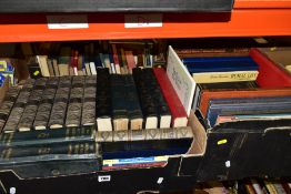 BOOKS, three boxes containing approximately seventy titles in hardback and paperback formats,