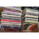 TWO TRAYS CONTAINING OVER TWO HUNDRED LP'S AND 12'' SINGLES from the 1980's and 1970's including