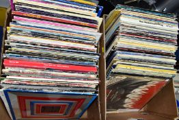 TWO TRAYS CONTAINING OVER TWO HUNDRED LP'S AND 12'' SINGLES from the 1980's and 1970's including