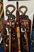 A SMALL QUANTITY OF 20TH CENTURY DECORATIVE TRIBAL ITEMS, comprising two masks with painted