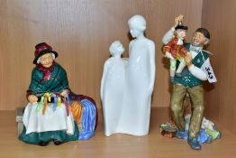 THREE ROYAL DOULTON FIGURES, comprising The Puppetmaker HN2253, Silks and Ribbons HN2017 and Brother
