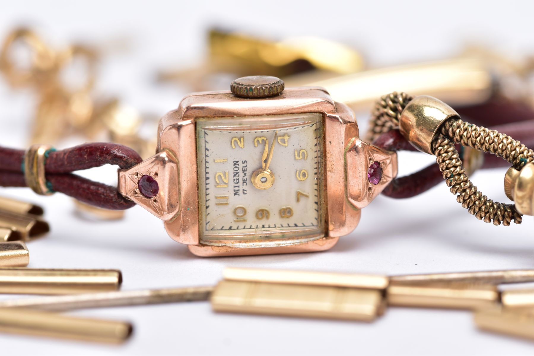 A LADIES YELLOW METAL COCKTAIL WATCH AND A ROSE GOLD TONE COCKTAIL WATCH, the first with a square - Image 6 of 12