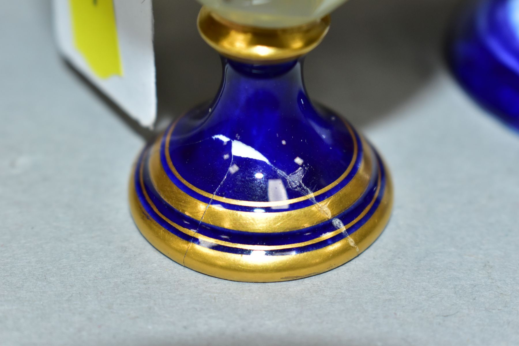 AN EARLY 20TH CENTURY COALPORT TOY EWER, blue and pale yellow ground with gilt detail and painted - Image 8 of 8