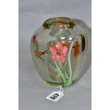 A BALUSTER SHAPED GRAAL VASE, internally decorated with butterflies and flowers, unsigned,