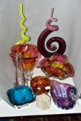 A GROUP OF DECORATIVE ART GLASS to include Sklo Union vase, height 16.5cm, Duck shaped dish,