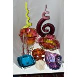 A GROUP OF DECORATIVE ART GLASS to include Sklo Union vase, height 16.5cm, Duck shaped dish,