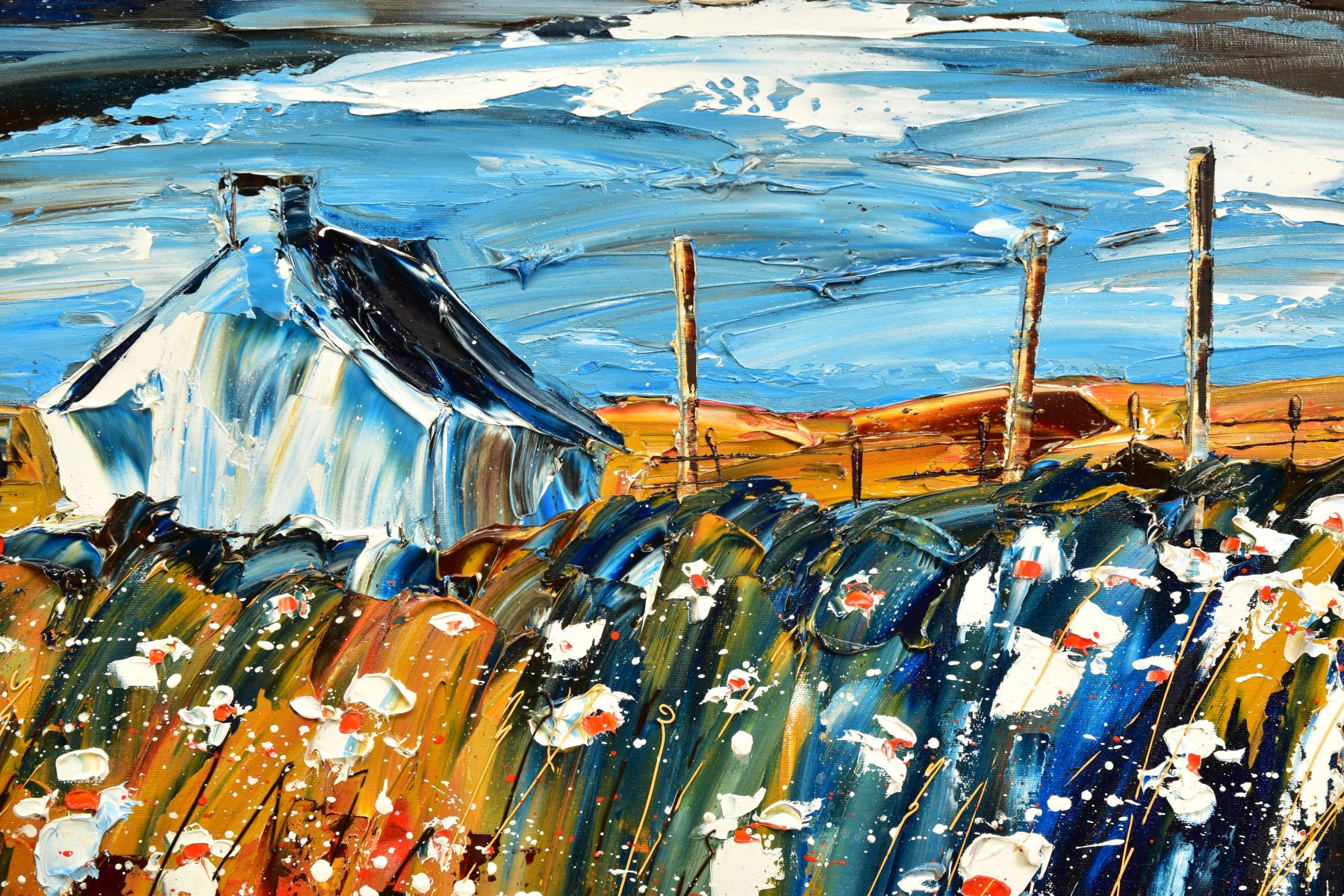 LYNN RODGIE (BRITISH CONTEMPORARY) 'MOONLIT COASTAL CROFT', a Scottish landscape, signed bottom - Image 8 of 12