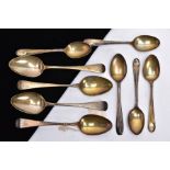 A SELECTION OF SILVER TEA AND COFFEE SPOONS, to include four George IV Old English pattern