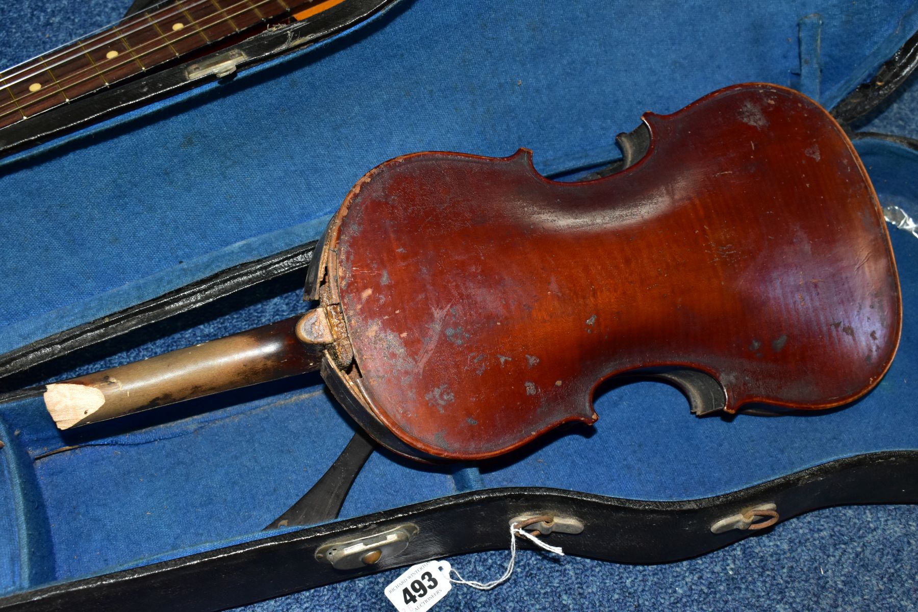 A 19TH CENTURY VIOLIN, distressed and incomplete, single piece back, no labels to the interior, - Image 7 of 12