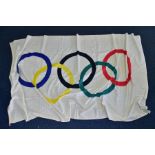 OLYMPIC FLAG 1936, a 76'' x 45'' Olympic rings flag allegedly from the infamous 1936 Berlin Games,