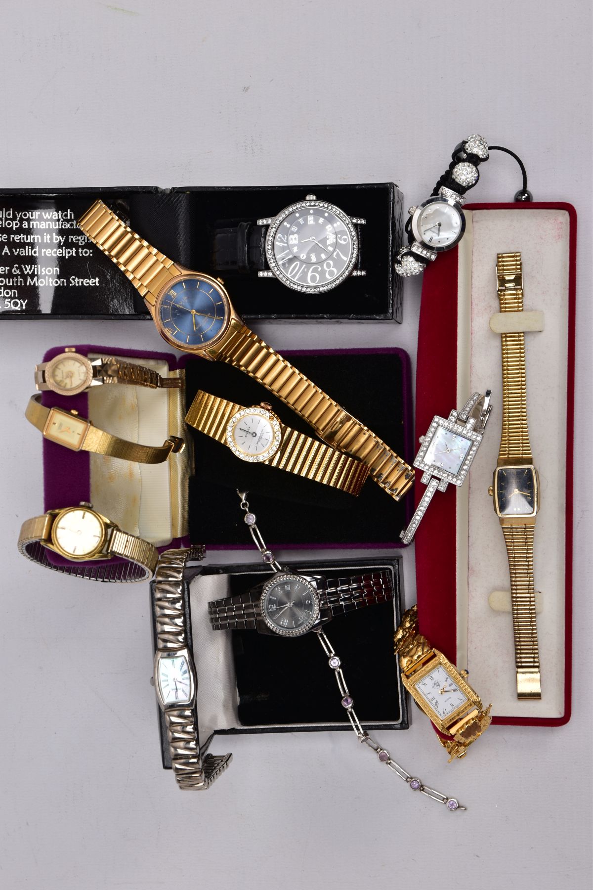 A BOX OF ASSORTED WRISTWATCHES AND A BRACELET, to include twelve watches such as a gents 'Avia'