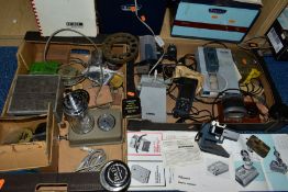 TWO BOXES OF ASSORTED WATCH MAKERS EQUIPMENT, to include a 'Mido' water testing tank and booklet,