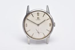 A GENTS 'OMEGA' WRISTWATCH, round silver dial signed 'Omega', Arabic twelve, three and nine baton