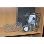 THREE PIECES OF WATERFORD CRYSTAL, comprising a boxed Lismore 7'' x 5'' photograph frame, a domed