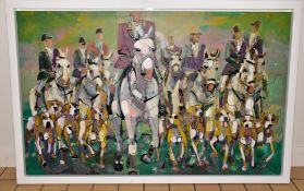 MARIEKE BEKKE (DUTCH 1985) 'OUR TEAM SPIRIT', huntsmen, horses and hounds, signed bottom centre,