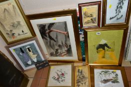 CHINESE AND VIETNAMESE ART, to include watercolours on paper, painting on board depicting white