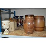 A SMALL QUANTITY OF STONEWARE BARRELS AND FLAGONS, the two flagons named 'Atkinson's Brewery Ltd,