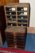 TWO SETS OF LATE 19TH CENTURY DRAWS, to include a bank of six long graduated draws, most draws