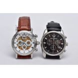 TWO GENTS CHRONOGRAPH WRISTWATCHES, the first with a round black dial signed 'Emporio Armani', baton