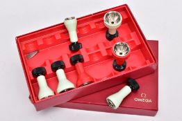 A BOX OF SEVEN 'OMEGA' FRONT CASE OPENING TOOLS, to include sizes 101/2042, 102/2242, 103/2492,