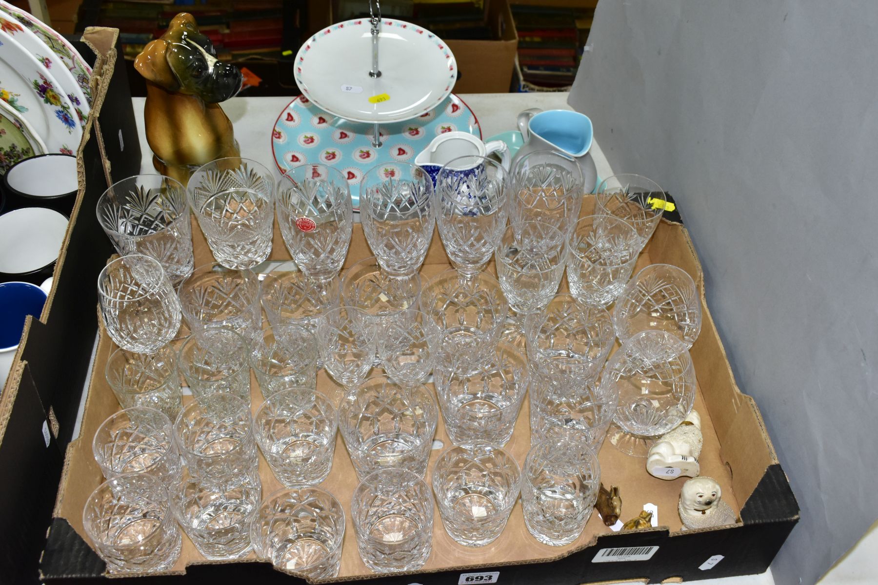 VARIOUS CUT GLASSES AND CERAMICS, to include Royal Crown Derby 'Mikado' jug (no lid), height 13.5cm,