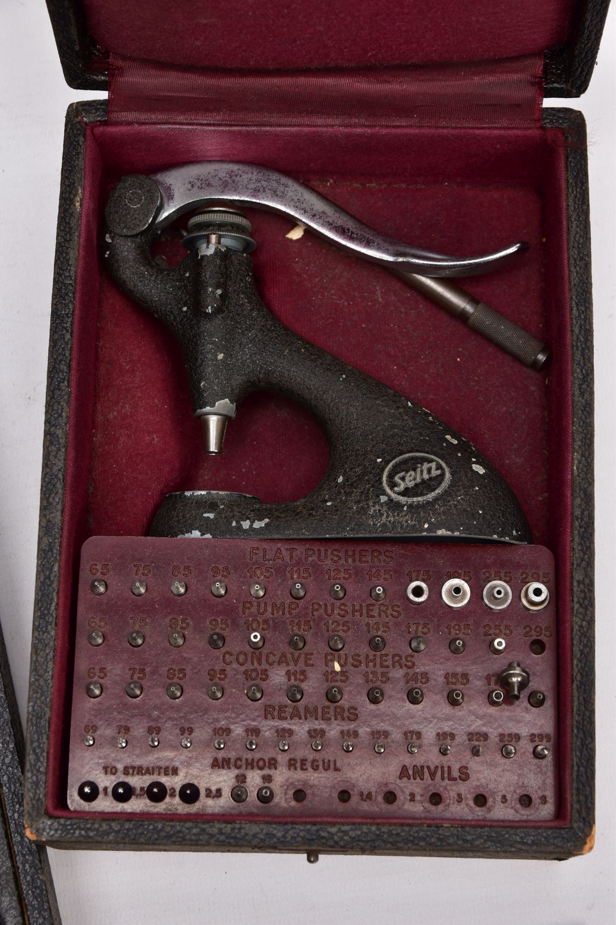 A 'SEITZ' JEWELLING TOOL AND RUBIS FRICTION JEWELS SET, pressing tool with accompanying incomplete - Image 9 of 24