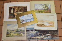 WATERCOLOURS comprising two Clara Bridges rural landscapes, circa early 20th Century, figures in a