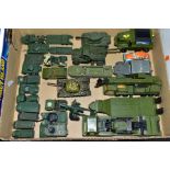 A QUANTITY OF UNBOXED AND ASSORTED PLAYWORN MAINLY MILITARY DIECAST VEHICLES, to include Dinky
