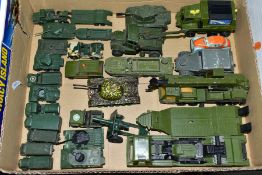 A QUANTITY OF UNBOXED AND ASSORTED PLAYWORN MAINLY MILITARY DIECAST VEHICLES, to include Dinky