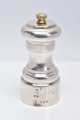 A SILVER PEPPER MILL, plain polished design, hallmarked 'David Shaw Silverware Ltd' London 1987,