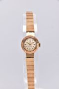 A LADIES 9CT GOLD 'CYMA' WRISTWATCH, hand wound movement, round white dial signed 'Cyma,