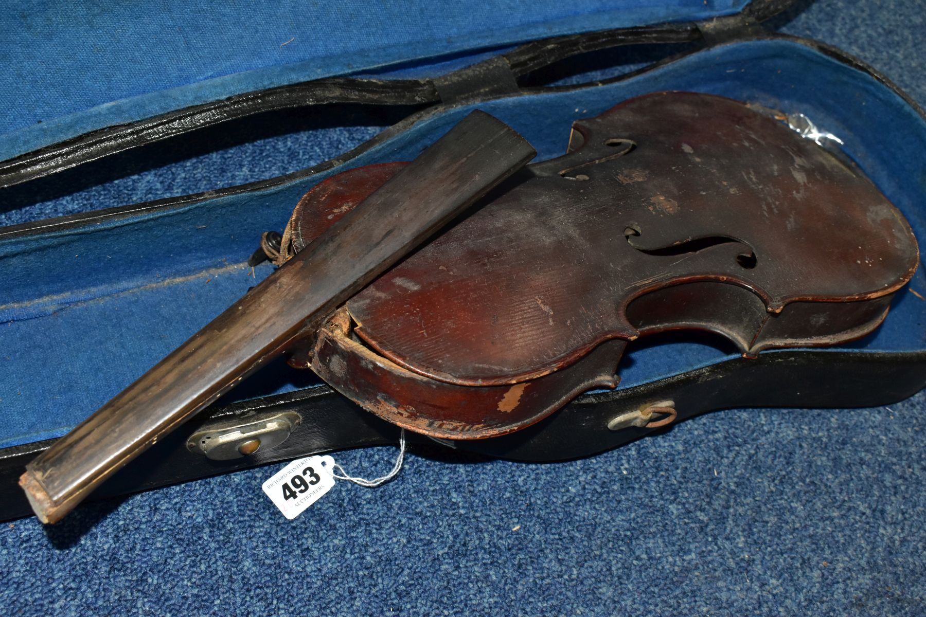 A 19TH CENTURY VIOLIN, distressed and incomplete, single piece back, no labels to the interior, - Image 6 of 12