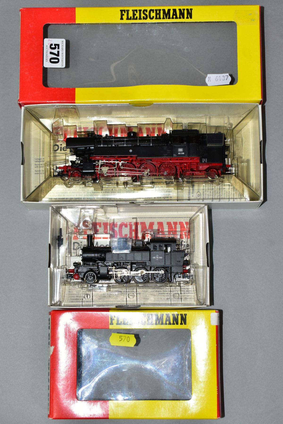 TWO BOXED FLEISCHMANN HO GAUGE TANK LOCOMOTIVES, class 65, No 65 018, D.B. Black livery (4065) and