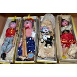 FOUR BOXED PELHAM PUPPETS, SS Gypsy, SS Fritzi, SM Old Lady and black and white cat, all appear