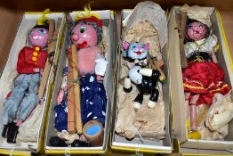 FOUR BOXED PELHAM PUPPETS, SS Gypsy, SS Fritzi, SM Old Lady and black and white cat, all appear