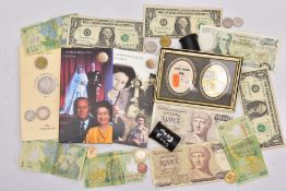 A SMALL BOX CONTAINING A 1988 FRAMED MAUNDY MONEY4 PIECES IN ORIGINAL PACKET, a Midland Bank 1997